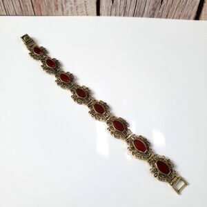 Sterling Silver 925 Carnelian Tennis Marcasite Bracelet